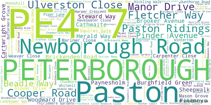 A word cloud for the PE4 7 postcode